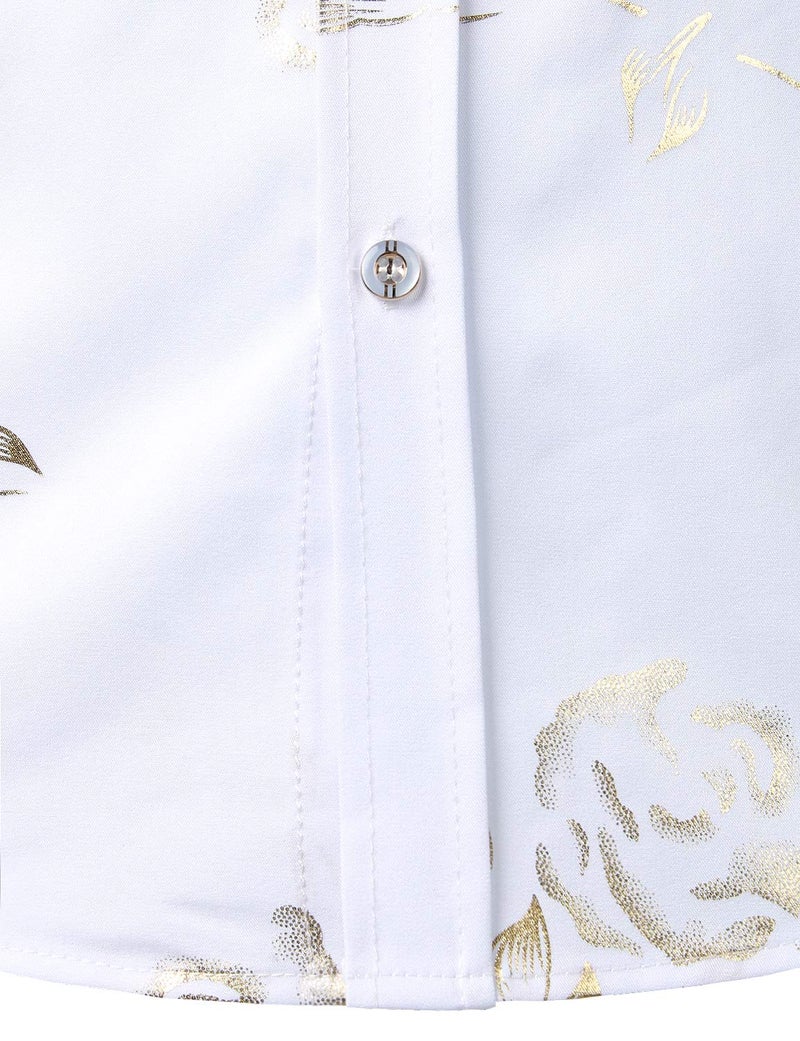 ZEROYAA Mens Hipster Gold Rose Printed Slim Fit Short Sleeve Button Down Dress Shirts ZZCL41 White Large - Image 5